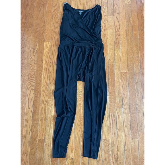 White House Black Market Jumpsuit Women 8 Black Wrap Sleeveless Stretch‎ Casual - Picture 1 of 10